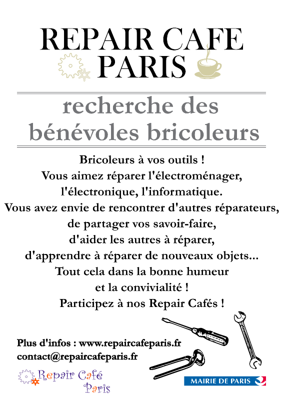 Photo Recherche réparateurs bénévoles Paris 12e, 13e et 14e